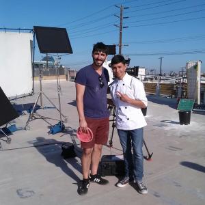 Daniel Rovira with Director Ezra Arez Raez on set for the Episode called PAN-CAN in the Web Series 