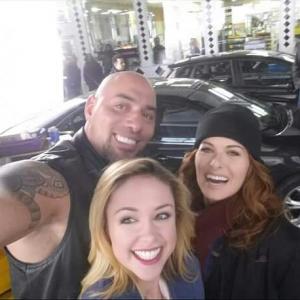 Selfie moment from working on Mysteries of Laura 2015 with Debra Messing and Meg Steedle