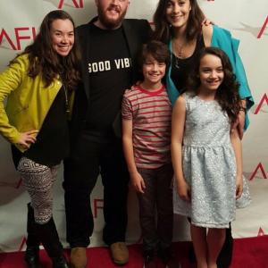 Zane Austin with costars Sofia Checcir and Tara Plattleft with the Director Jared Anderson and Producer Sara Nassim at the AFI Premiere of Unremarkable