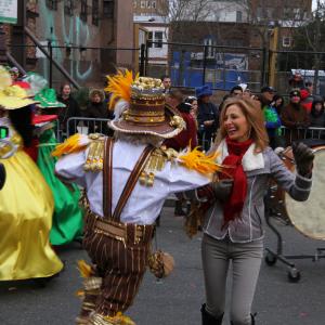 Linda joins in with the tradition of the Philadelphia Mummers Parade.