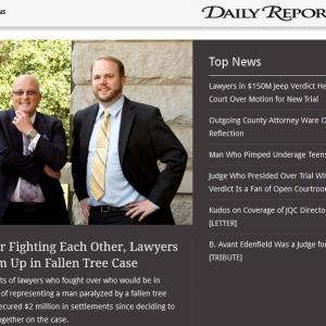 Front Page of Daily Report May 15, 2015 See article at http://www.dailyreportonline.com/id=1202726590814/After-Fighting-Each-Other-Lawyers-Team-Up-in-Fallen-Tree-Case?mcode=1202615995203