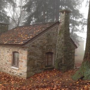 Our cozy cabin on a cold misty morning with the fire burning and romance in the air!