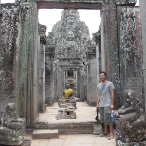 This is a picture of me inside a temple in Cambodia