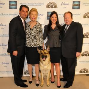 Dancing Paws Party Hosts Kira and Bob Lorsch with American Humane Association $1 Million donor Lois Pope,son Paul David Pope and Rin Tin Tin