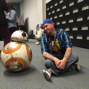 Matthew Rowbottom and BB8 from Star Wars The Force Awakens