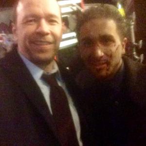 Another of me and Donnie Wahlberg on set of blue bloods season 4 masque explosion all bloodied up 2