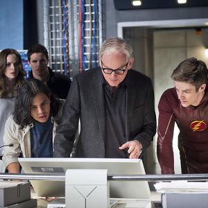 Still of Victor Garber Danielle Panabaker Robbie Amell Grant Gustin and Carlos Valdes in The Flash 2014