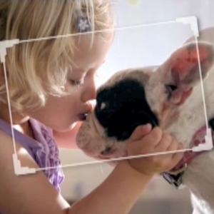 Aubrey Fitzgerald, age 3, in her first national commercial with her french bulldog 