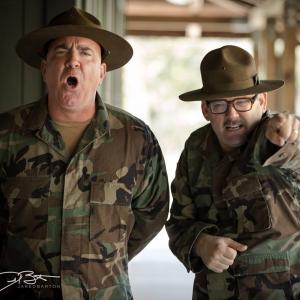 Actors Michael Compton and Kenneth King Clowning around on camera for upcoming Comedy Hippiefied Soldier Starring and Directed by Chuck Land