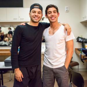 Jonny Rios and Steven Medina before hitting the stage of their play Voyage Imaginaire at The University of Florida