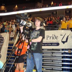 Aidan Roth operating a camera for LIVE THON Dance Marathon at Penn State2010