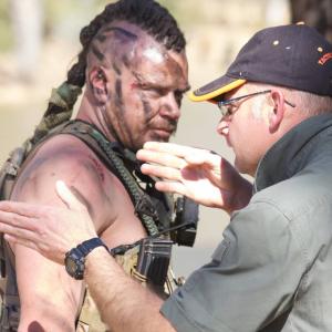On set tactical advise with actor Brandon Auret Making a Killing 2015