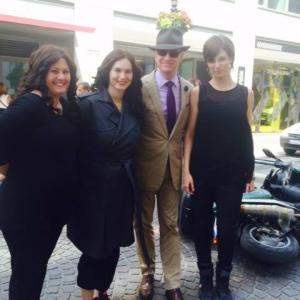 With Paul Feig and Melissa McCarthy's stunt doubles on the set of Spy in 2014