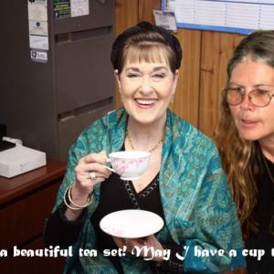 Having a cup otea with friend Kerry Vincent    a little photoshop composite magic