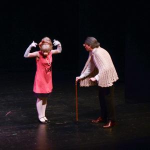 Aidan Roth(right) as The Big Bad Wolf with Katie Miller(left) in Popcorn Hat Children's Theatre's production of, 
