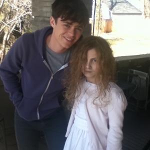 On the set of Haunt as Hilary Morello with actor Harrison Gilbertson