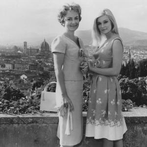 Olivia de Havilland  Yvette Mimieux on location in Florence Italy for Light Of The Piazza Circa 1962