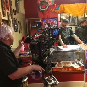 On set at Stained Skiin Tattoo Studio and Art Gallery filming for I Am Wrath