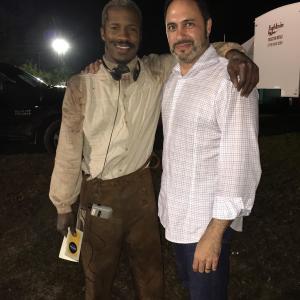 Writer director  actor Nate Parker with Dr Armin Tehrany on the set of The Birth of Nation in Savvannah GA