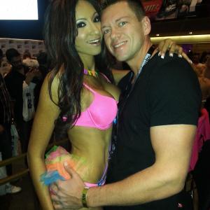 Sadie Santana and Jamie Stone attending the AVN Adult Entertainment Expo They are pictured at the agencys booth