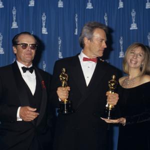 Jack Nicholson with Clint Eastwood and Barbra Streisand at The 65th Annual Academy Awards