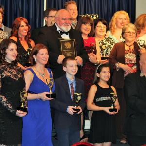 standing at top center As then acting board member for The Music Box Swoyersville PA I received 3 awards on behalf of Music Box players Michael Gallagher  Dana Feigenblatt who could not attend the 2015 NEPTA Awards for regional community thea