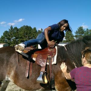 Riding lessons on Dolly (Clydesdale)