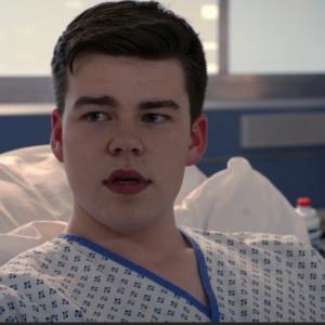 Max J Green as Stephen Holting in a scene with Kaye Wraggs as Essie and David Ames as Dom in Holby City Episode Title Return to Innocence S17 Ep 42 All time Episode Number 777