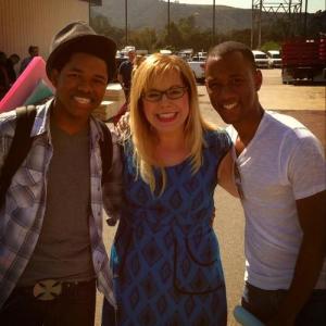Still photo of Nathan Davis Kirsten Vangsness and Giavanni at the table read of Criminal Minds