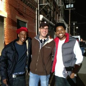 Still photo of Giavanni, Breen Frazier, and Nathan Davis on set of Criminal Minds.