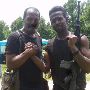 Fred Williamson and Gerrell Boney on the set of Check Point2016