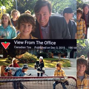 Nicky Cappella on set filming Canadian Tire commercial with Wayne Gretzky 2015
