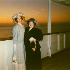 Rochelle Rose as the Countess of Rothes and Kathy Bates as Molly Brown on the set of Titanic