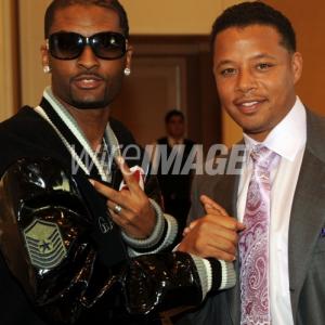 SingerSongwriters Chosen Wilkins and Terrence Howard at a private fan dinner and exclusive portrait shoot with Terrence Howard at The Intercontinental Hotel on October 28 2008 in Atlanta