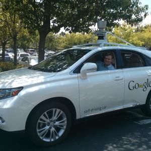 Matt Werner in a self-driving car at the Google office in Mountain View, California in summer, 2014.