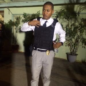 Derrex Brady as Detective Decker preparing for PoliceSwat standoff on Killing Lazarus 2015
