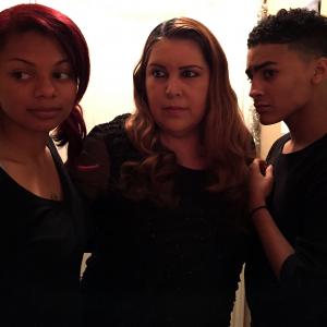 Marilyn Thomas, Joellen Marie, and Vincent Galvan on the set Of Black Christmas: The Night Billy Came Home (2015).
