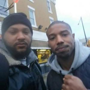 William Strand and Michael B Jordan on set of the feature film Creed