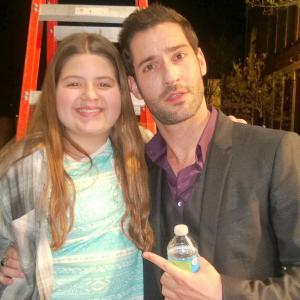 Leah with Tom Ellis on the set of Lucifer filming Pilot