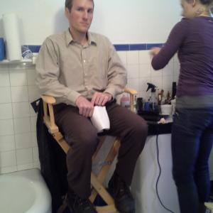 Producer Director Actor of Lake Eerie Chris Majors prepares for a scene while in the makeup room October 2013