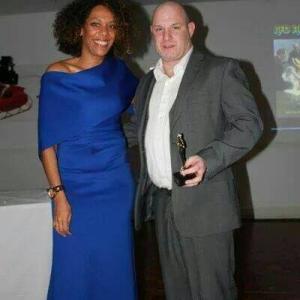 2014 Northern Film and Drama award receiving my award from Nicci Topping from Topping castings