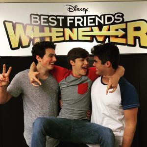 Liam Attridge, Emery Kelly and Ricky Garcia of Forever in Your Mind recording the theme tune to Disney Channel's Best Friends Whenever
