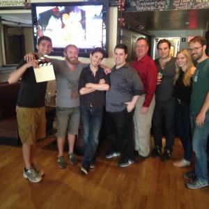 Cast and Crew of The Dirty Thirty movie on set in Red Bank NJ in August 2015