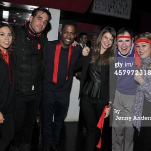 Sarah Schultz, Elizabeth Rodriguez, Bobby Cannavalle, Chris Rock, Julia Stiles, and Richard Kind play Charades for Labyrinth Theater Company's annual Celebrity Fundraiser.