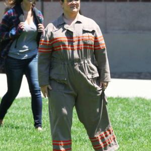 Erin Katrina Hayes and Melissa McCarthy on set of Ghostbusters 2016