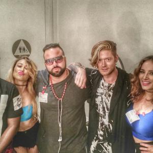 J.D. (Boy Rekless) Salbego and artists: Iyaz and Nash of Hot Chelle Rae on the set of Iyaz's music video 