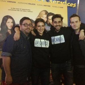 Dave Roberts, Isabelle Kaif, Vinay Virmani & Brandon Ludwig on location at Dr. Cabbie for Canadian Star