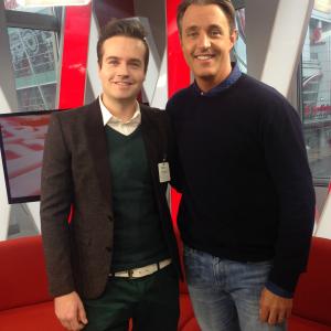 Brandon Ludwig and Ben Mulroney on set of E-Talk Daily for Canadian Star
