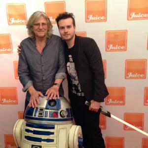 L to R Roger Christian, R2D2, BRANDON LUDWIG @ the 2014 Red Carpet Premiere for Black Angel