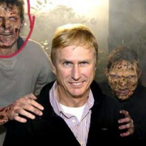Behind the scenes of Nic Bradly as the lead zombie with director Steve Miner in Day of the Dead 2008